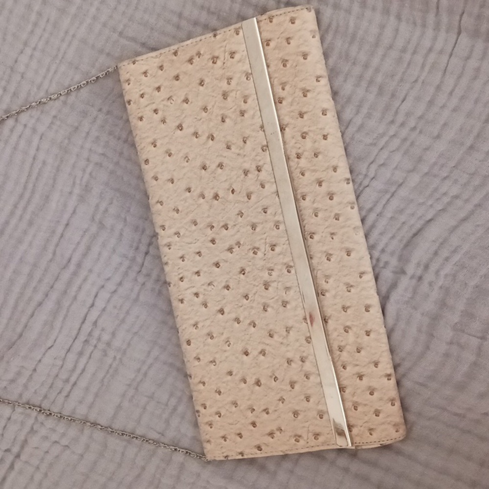 KOKO VINTAGE LEATHER  CLUTCH WITH CHAIN STRAP BEIGE